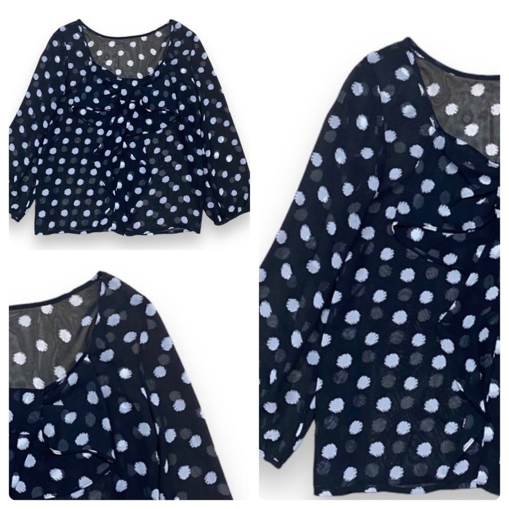 Active Ladies Polka Dot Sheer Flowy Casual Stylish‎ Black White Blouse SZ Small